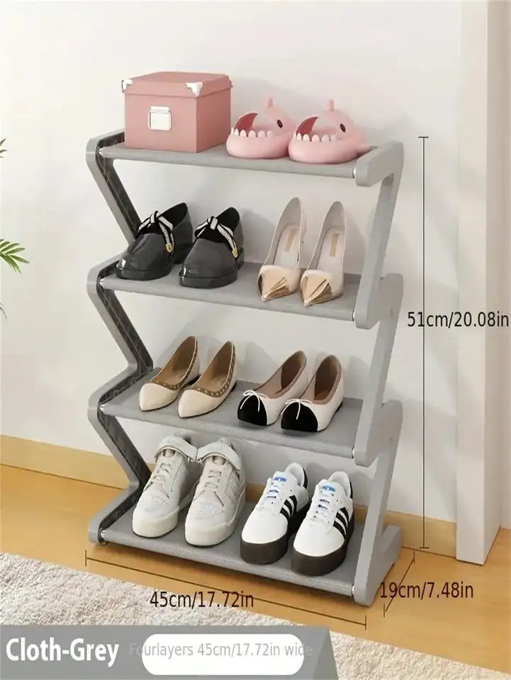4-Layer Z-Shaped Shoe Rack, Plastic Independent Storage Rack, Easy to Assemble Floor Installation Organizer for Living Room, No Tool Installation Required, Stackable Home and Dormitory Essentials