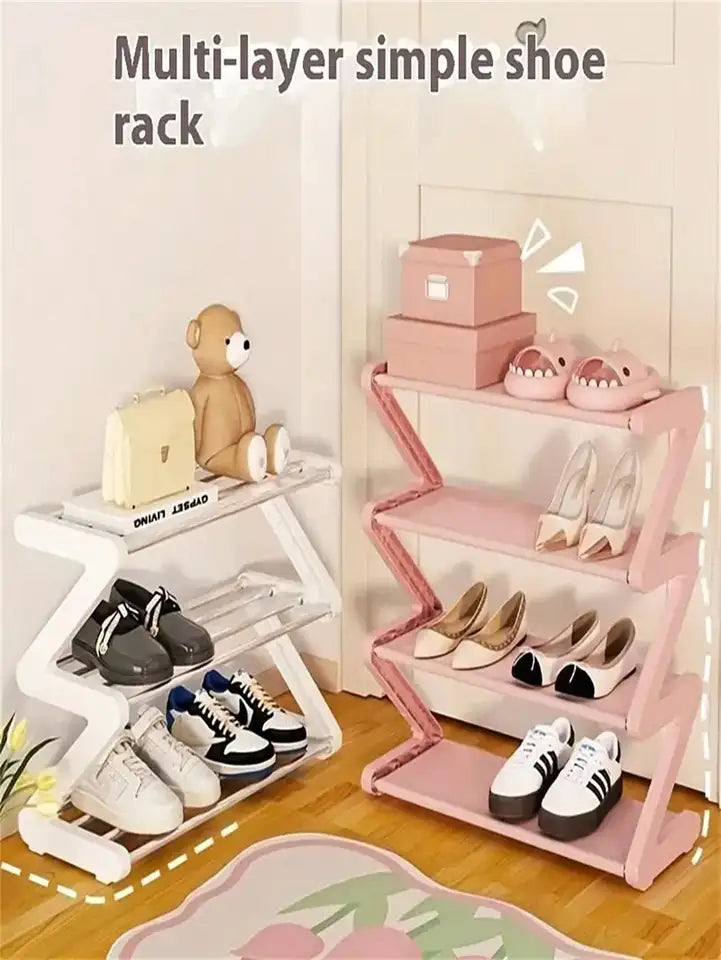 4-Layer Z-Shaped Shoe Rack, Plastic Independent Storage Rack, Easy to Assemble Floor Installation Organizer for Living Room, No Tool Installation Required, Stackable Home and Dormitory Essentials