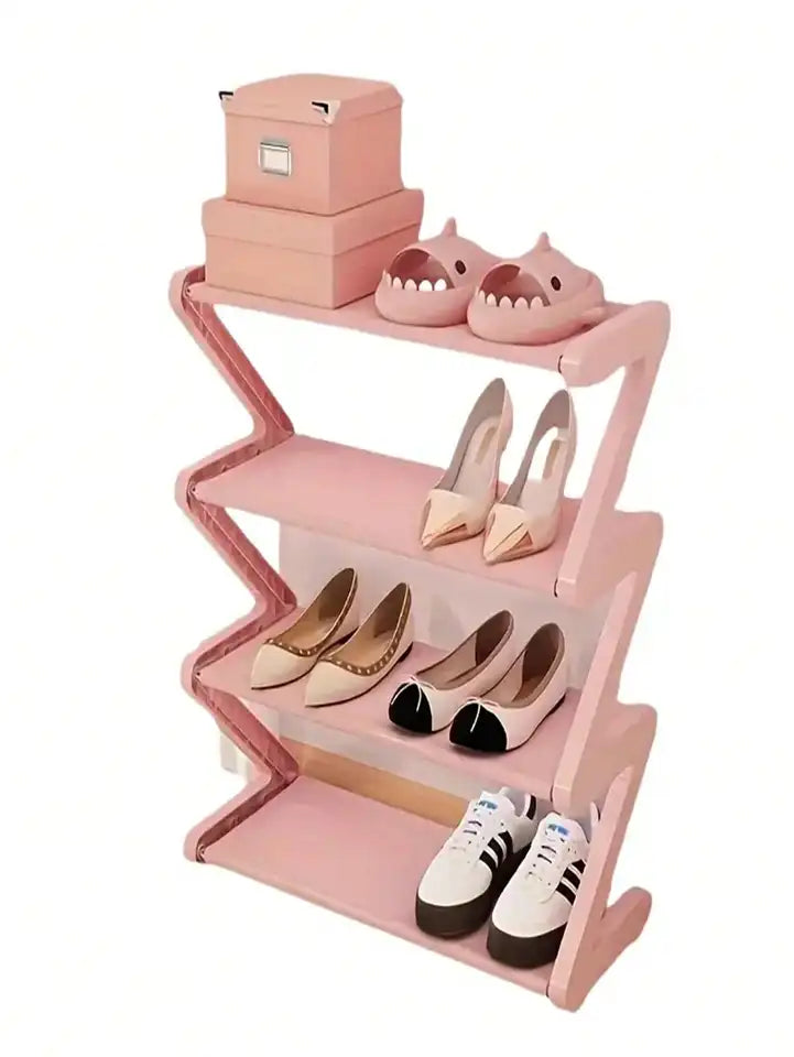 4-Layer Z-Shaped Shoe Rack, Plastic Independent Storage Rack, Easy to Assemble Floor Installation Organizer for Living Room, No Tool Installation Required, Stackable Home and Dormitory Essentials